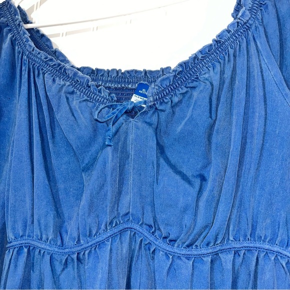 Old Navy XL petite ruffled tie neck tiered chambray tencel swing boho dress - Picture 5 of 8